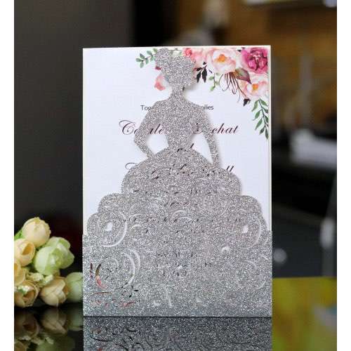 Greeting Card  With Envelope Wedding Card Design Laser Cut Glitter Paper